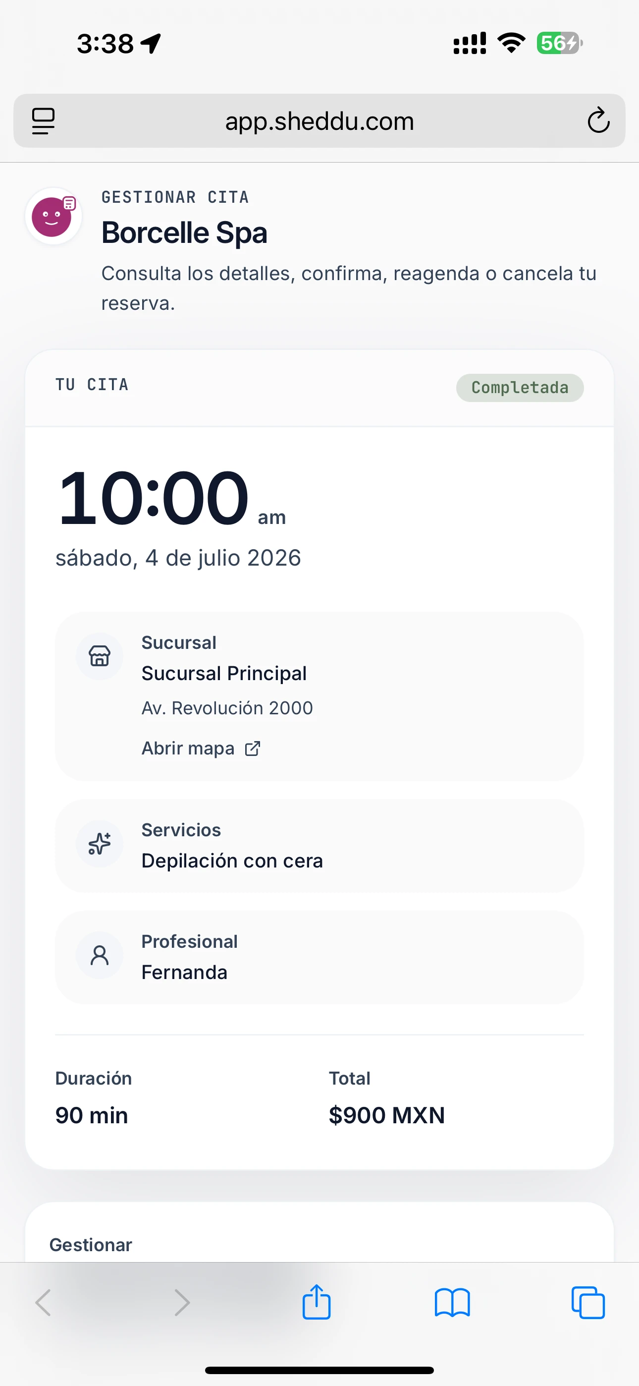Detalle de cita · vista del cliente